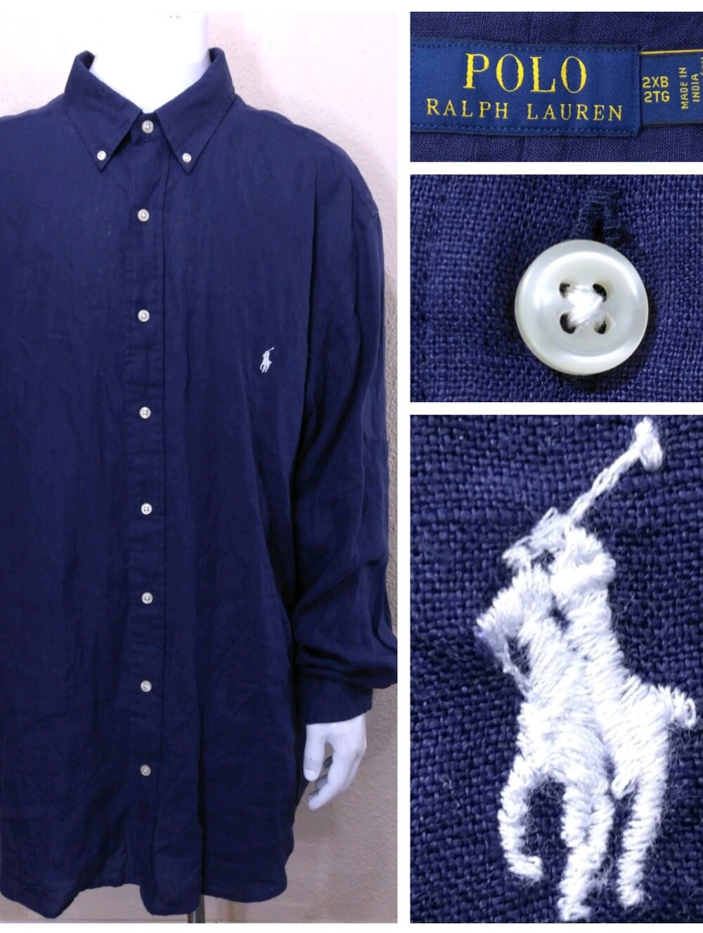 POLO RALPH LAUREN Long Sleeve Button Up Shirt 2XB Blue LINEN Mens 2XL BIG & TALL